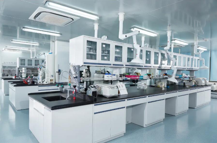 Modern pharmaceutical lab with advanced laboratory equipment for drug development and quality control