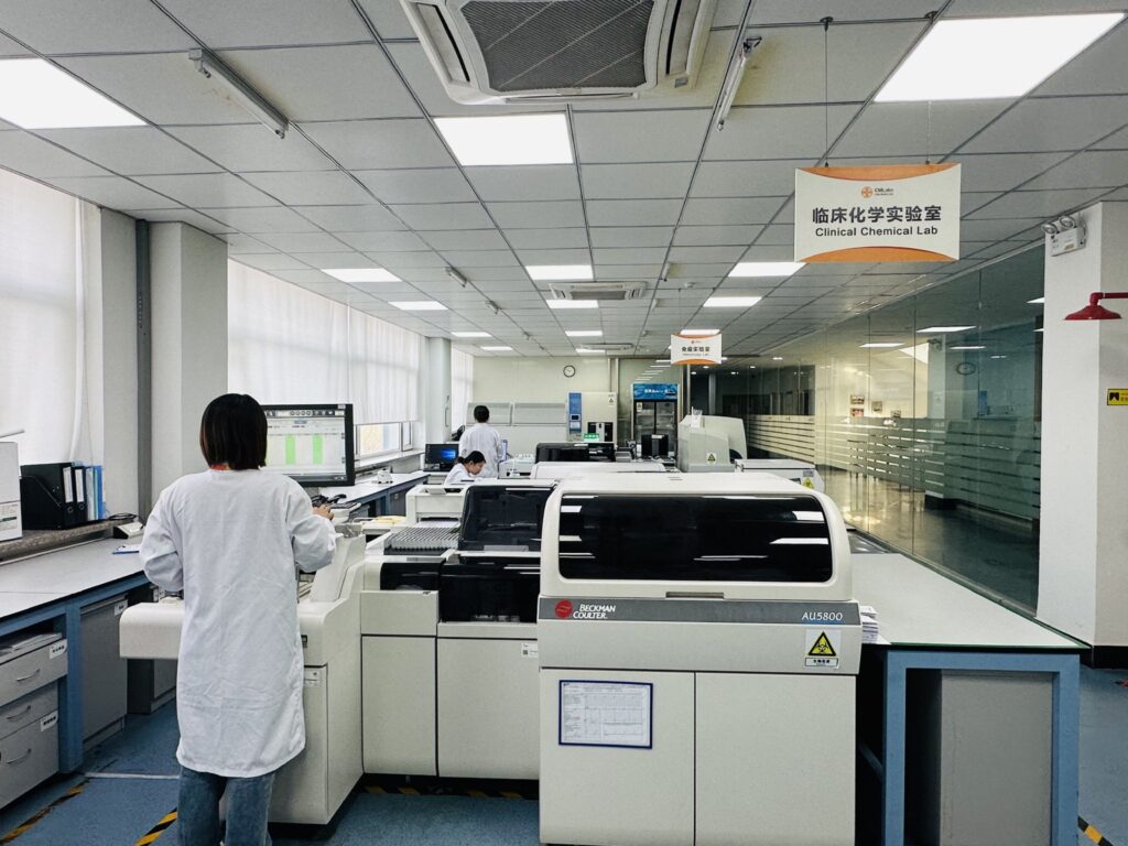 Clinical chemistry laboratory with modern clinical diagnostics equipment and analyzers