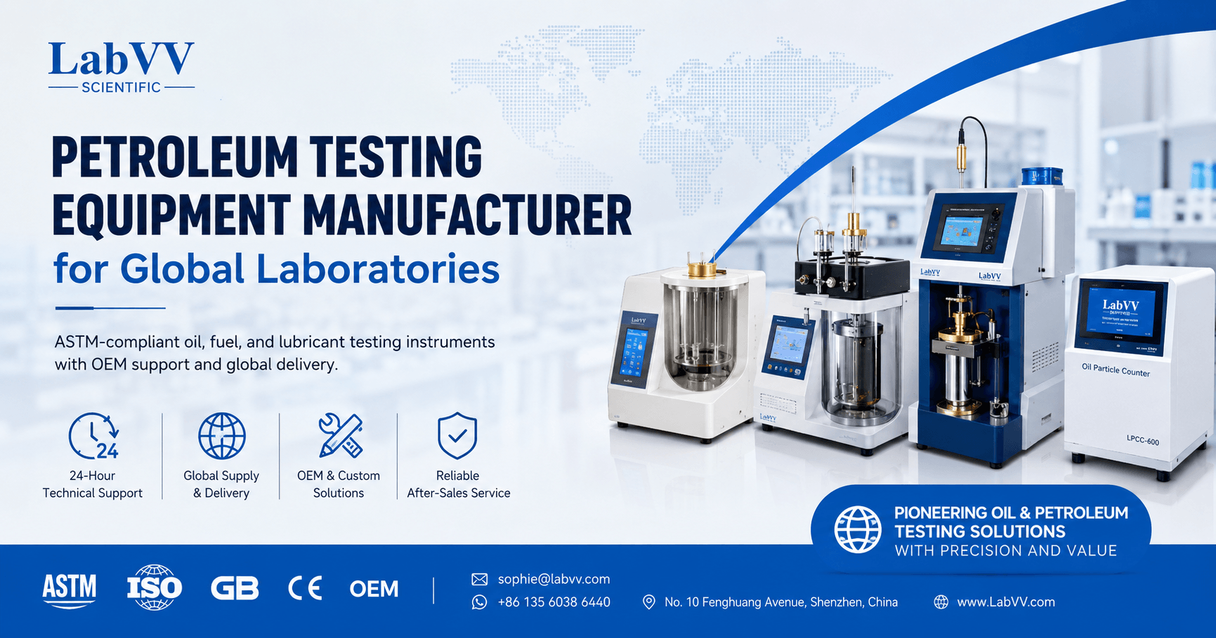 Petroleum testing equipment manufacturer LabVV Scientific for global laboratories ASTM oil and fuel testing instruments