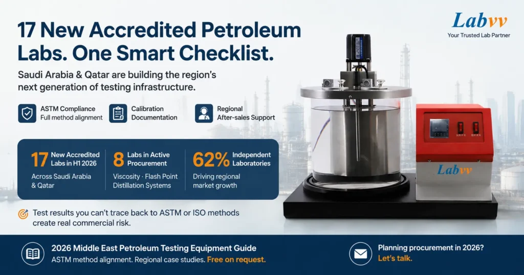 Middle East Petroleum Testing Equipment for ASTM-compliant laboratories in Saudi Arabia and Qatar, featuring viscosity, flash point and distillation testing solutions.